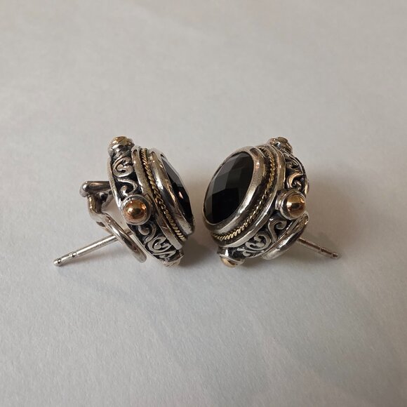 EFFY Balissima Onyx, Sterling Silver and 18K Yellow Gold Stud Earrings - Picture 6 of 14